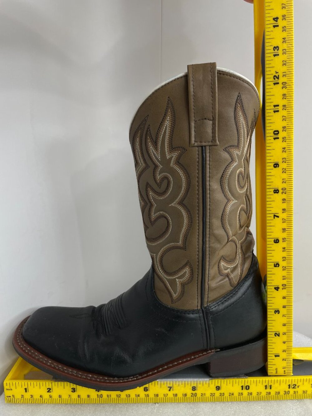 Laredo Lodi Black Leather Square Toe Western Cowboy Biker Boots Men's 8 EW Wide - Picture 13 of 14